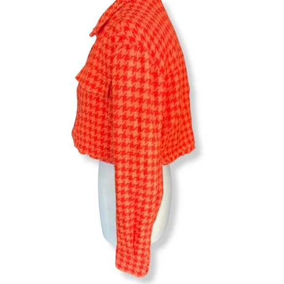 🍊 ZARA Cropped Houndstooth Jacket | Orange | Size M - Picture 5 of 10